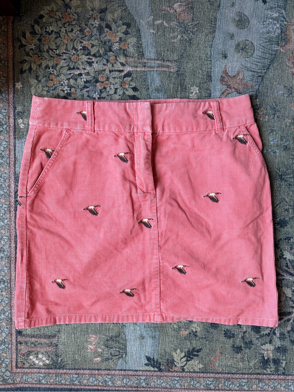 J. Crew Pink Corduroy Mini Skirt with Embroidered Geese, 100% Cotton